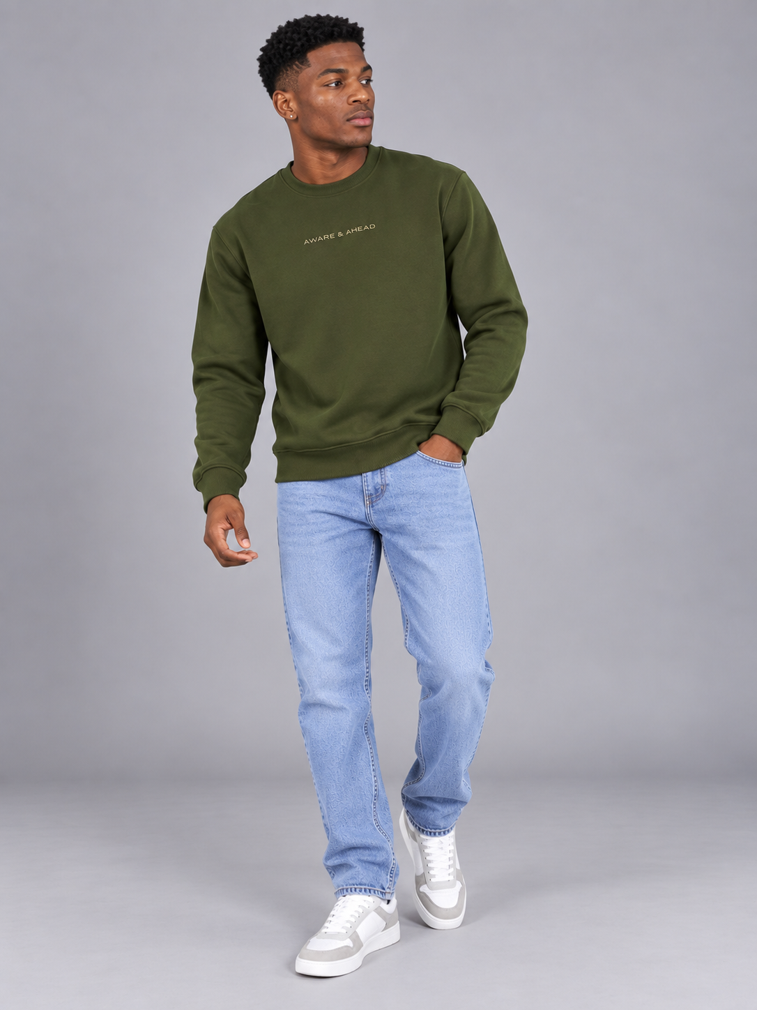 Men Green Colour Round Neck Premium Sweatshirt