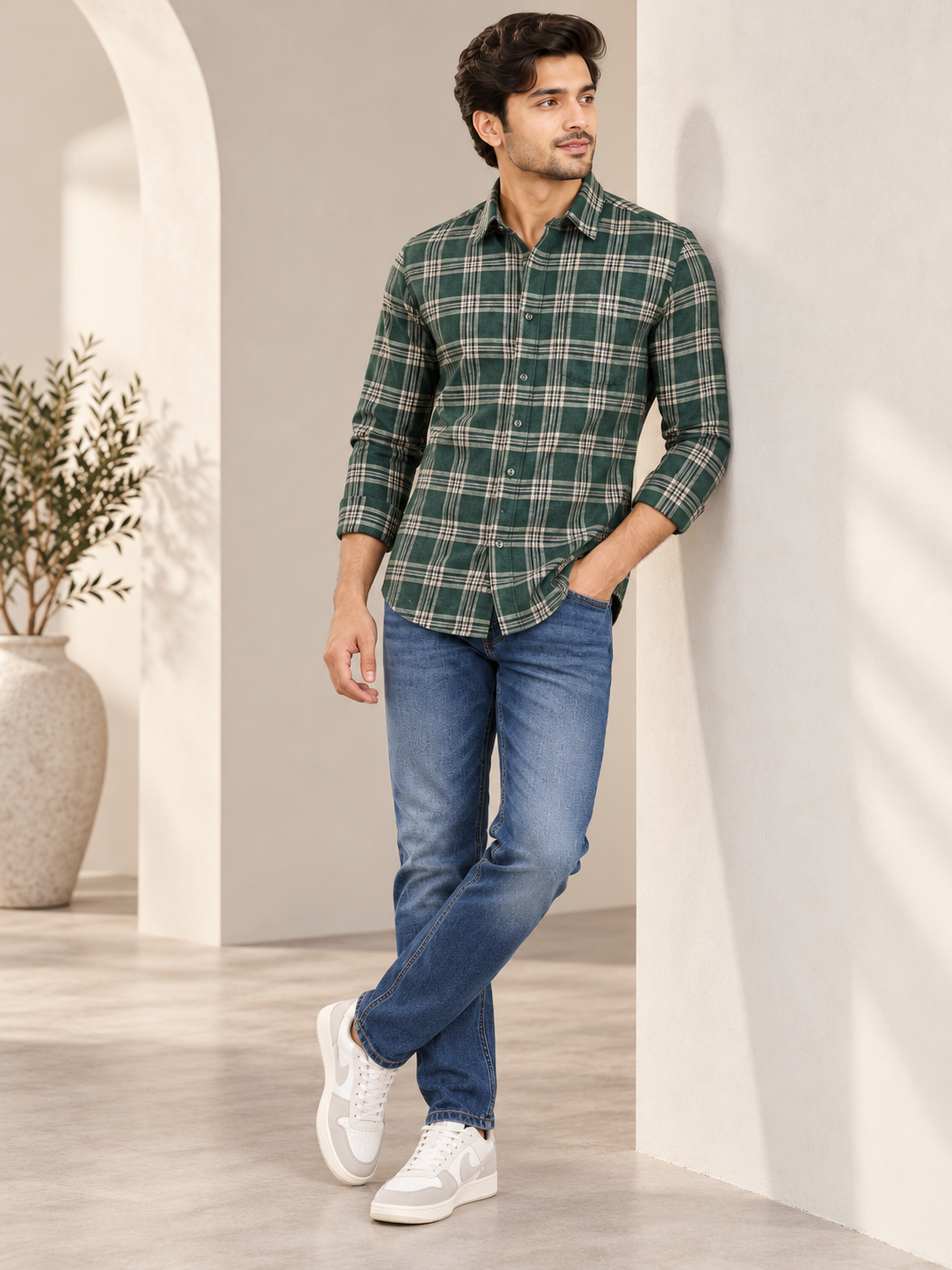 Men’s Premium Solid Casual Check Shirt