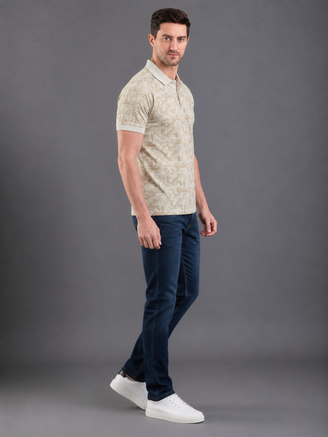 Men Fawn Color Solid Polo T-Shirt