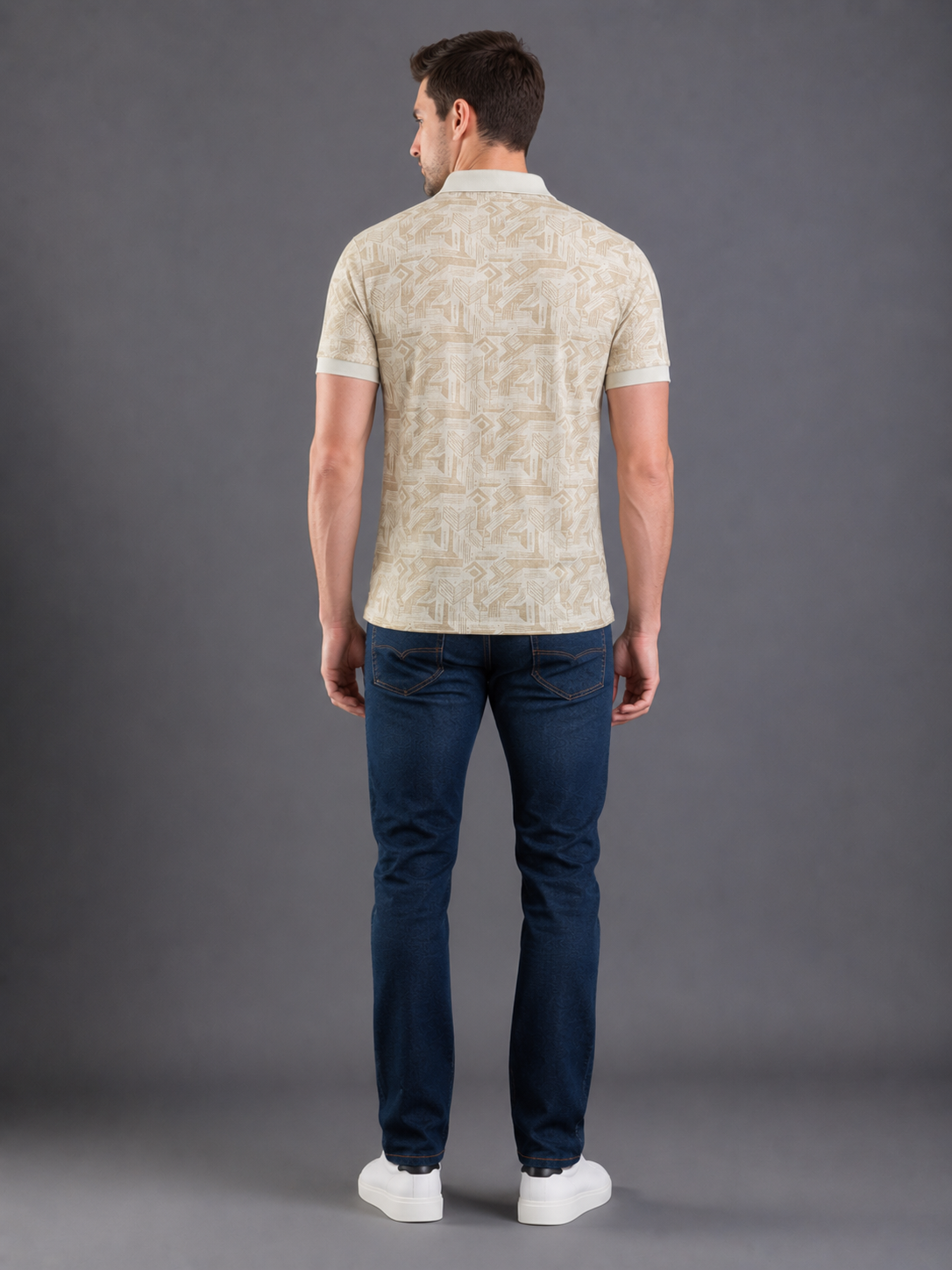 Men Fawn Color Solid Polo T-Shirt