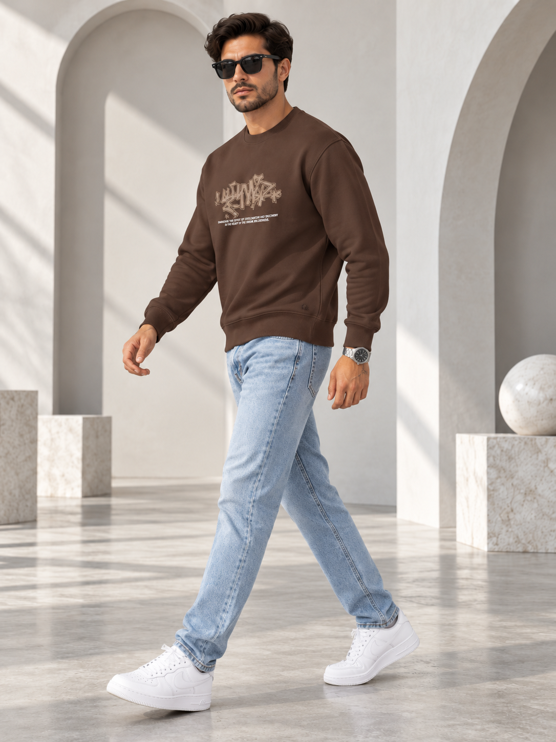 Men Brown Colour Round Neck Premium Sweatshirt