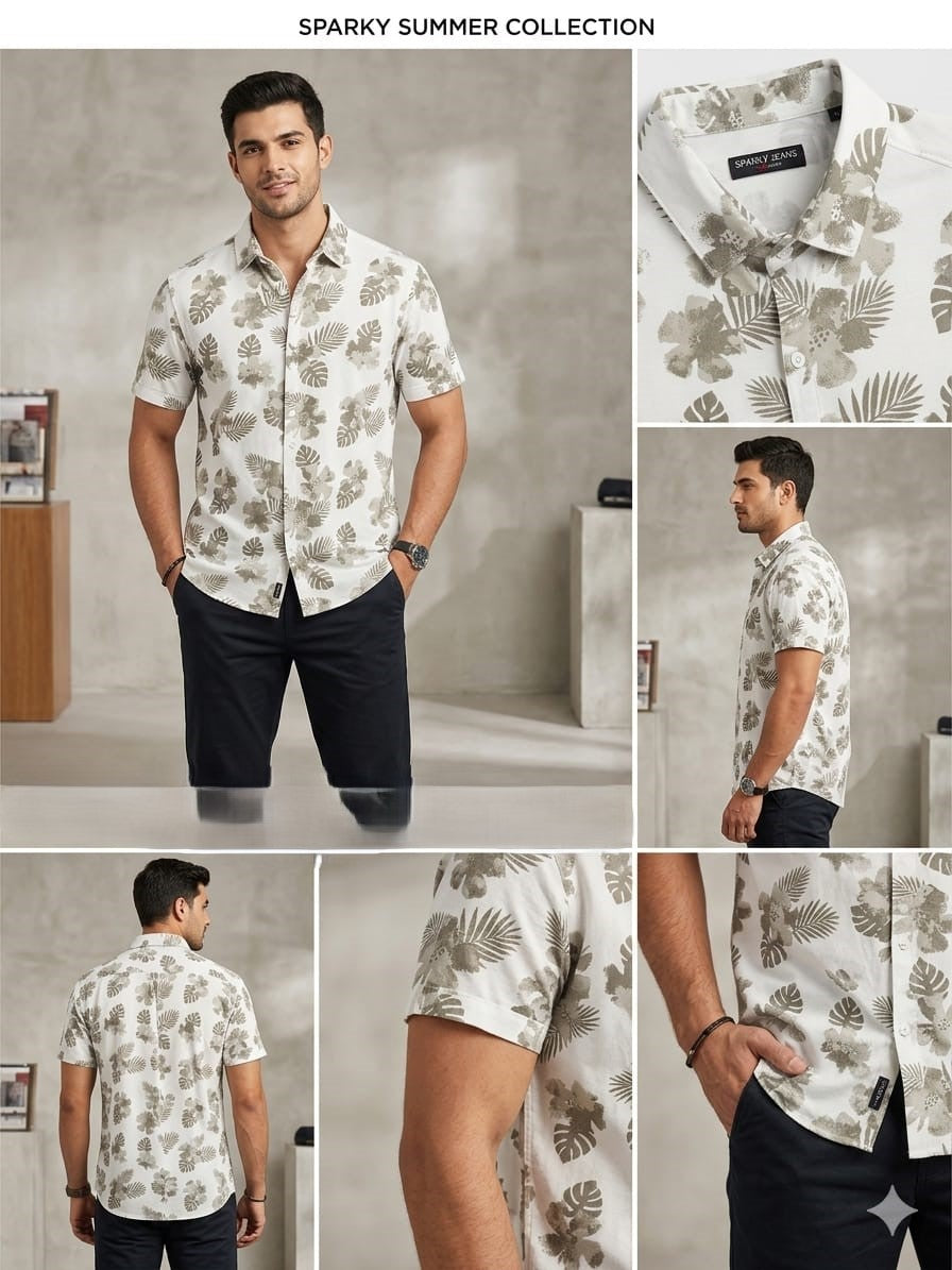 Sparky Men White Tropical Print Shirt | Stylish Casual Wear Shirt for Men