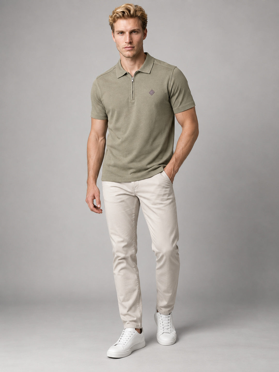 Men’s Premium Cotton Blend Half Sleeve Zipper Polo T-Shirt