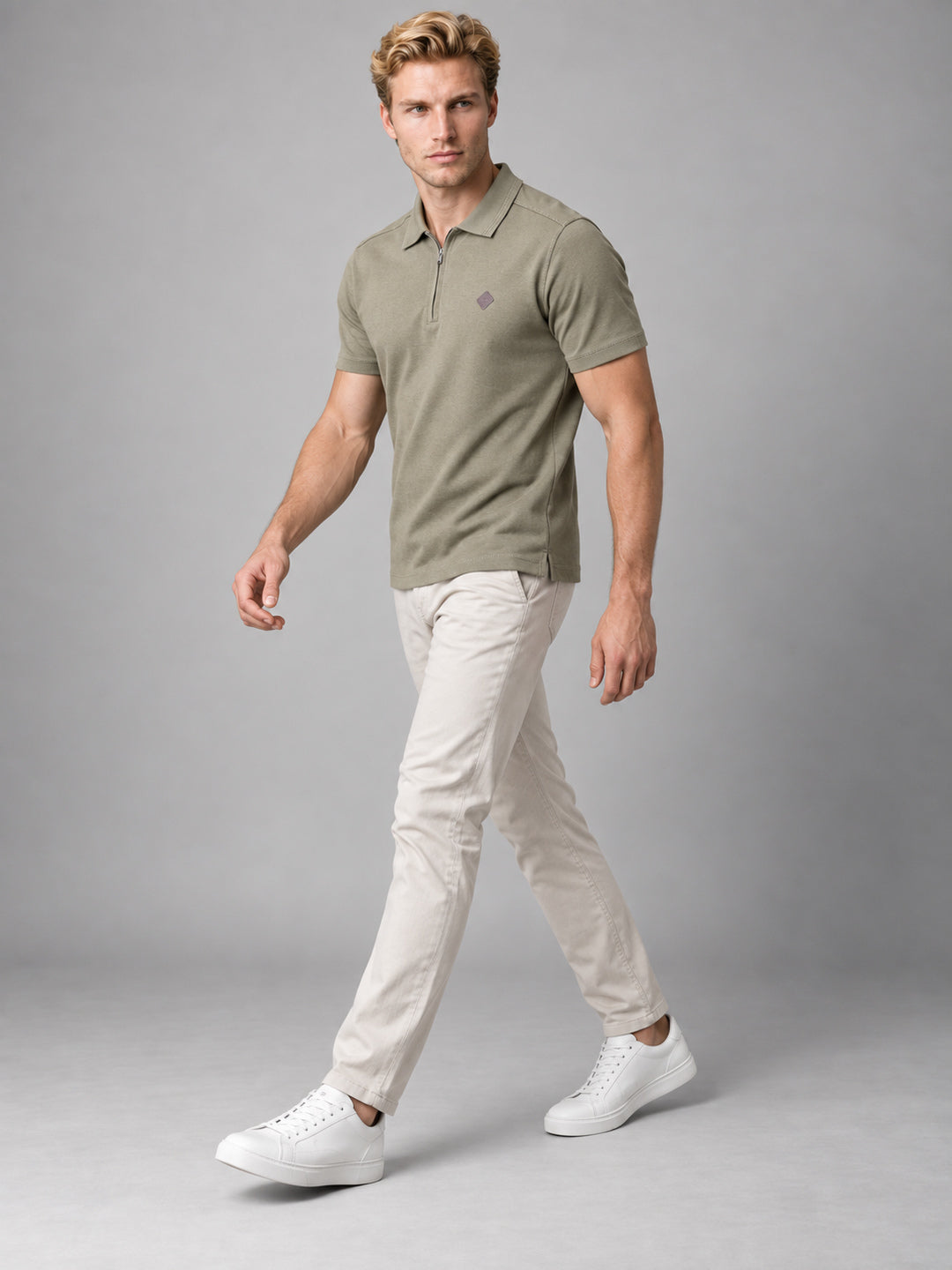 Men’s Premium Cotton Blend Half Sleeve Zipper Polo T-Shirt