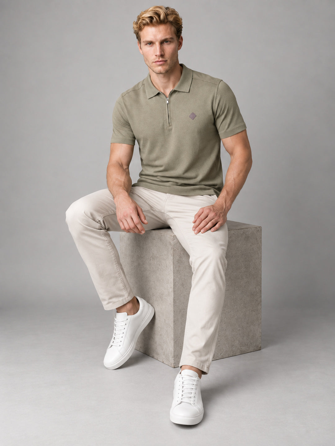 Men’s Premium Cotton Blend Half Sleeve Zipper Polo T-Shirt
