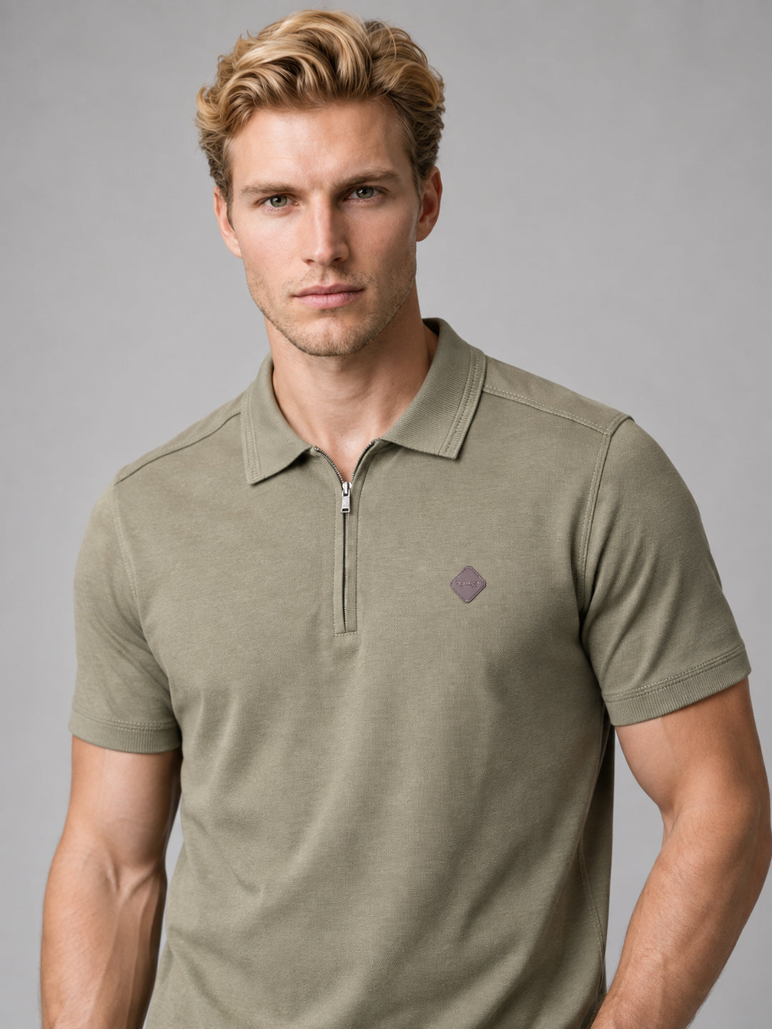 Men’s Premium Cotton Blend Half Sleeve Zipper Polo T-Shirt