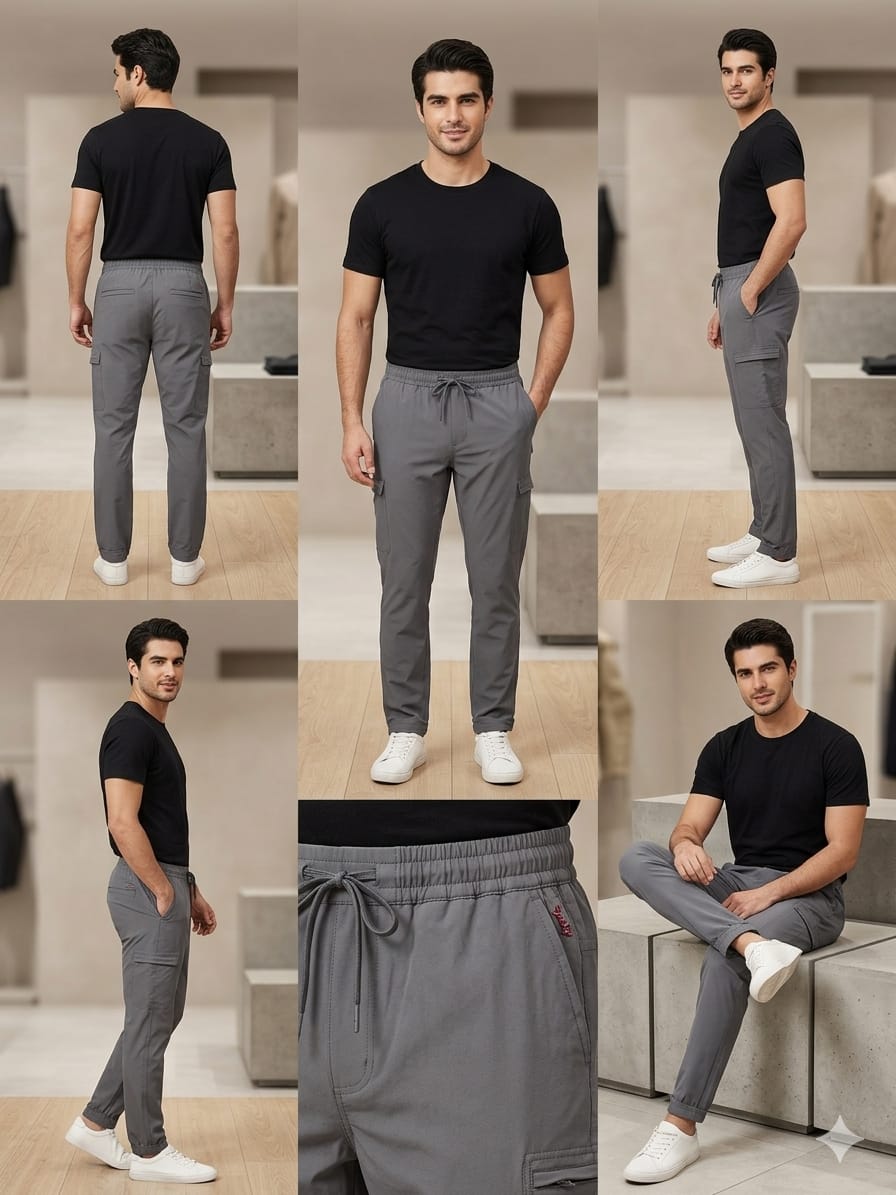 SPARKY Men Dark Grey Slim Fit Cargo Trousers | Stylish Casual Jogger Pants