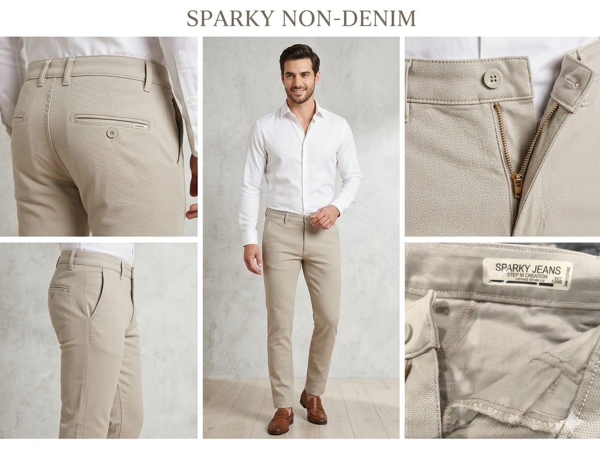SPARKY Men Fawn Non-Denim Trousers | Smart Casual Stretchable Cotton Pants