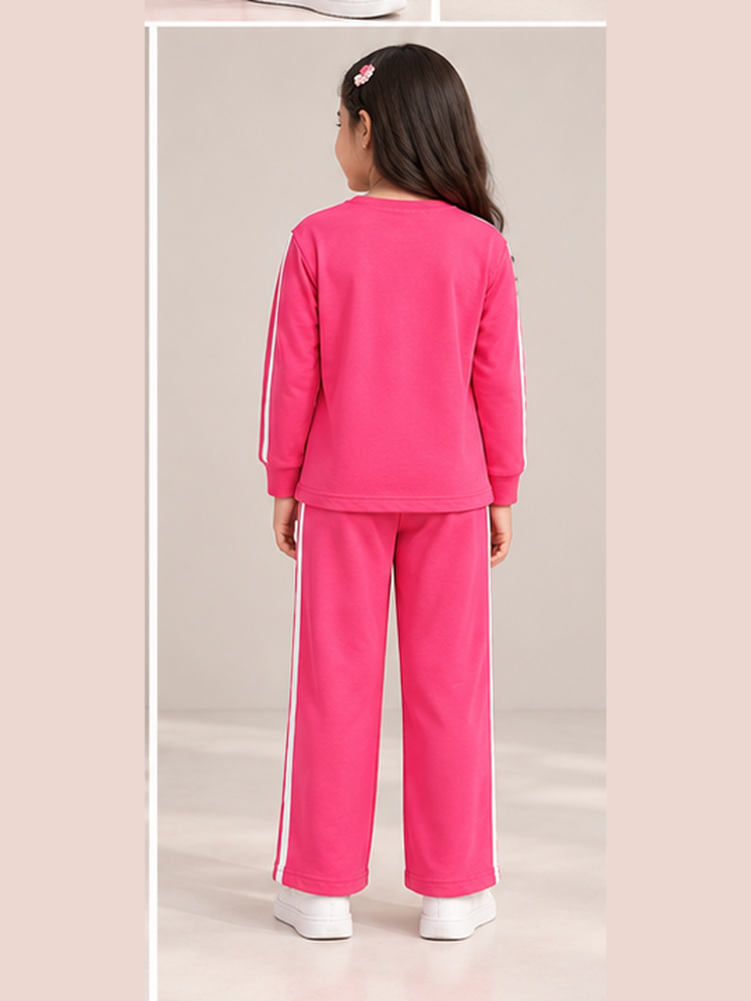Girl's Stylish Chest Print Round Neck Co-Ord Set